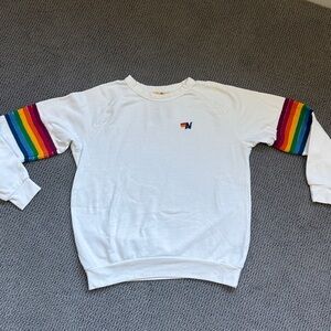 Aviator nation White Sweatshirt with Rainbow Sleeves